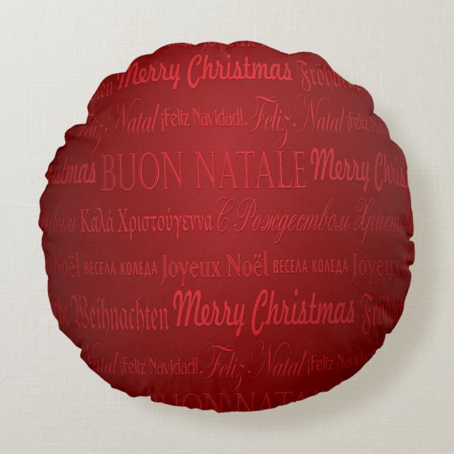 Frohe Weihnachtsgrüße Multi-Lang Red Pillow Rundes Kissen (Vorderseite)