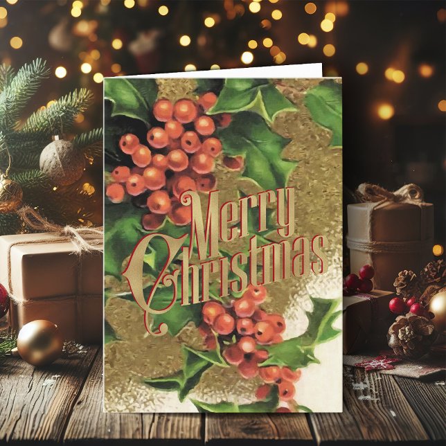 Frohe Weihnachtsgrüße Retro Weihnachtskarte Feiertagskarte (Vintage Christmas cards gold foil Christmas card with retro Santa Claus)