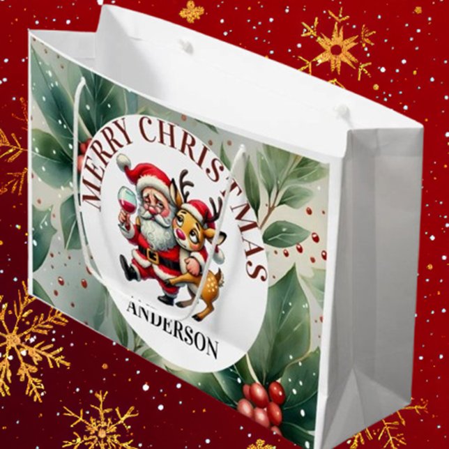 Frohe Weihnachtsgrüße Santa Große Geschenktüte (Spread joy this holiday season with Brett Designs' Merry Christmas Greetings Santa Large Gift Bag.)