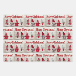 Frohe Weihnachtsgürtel Dolls in Red w Snow 3 Geschenkpapier Set