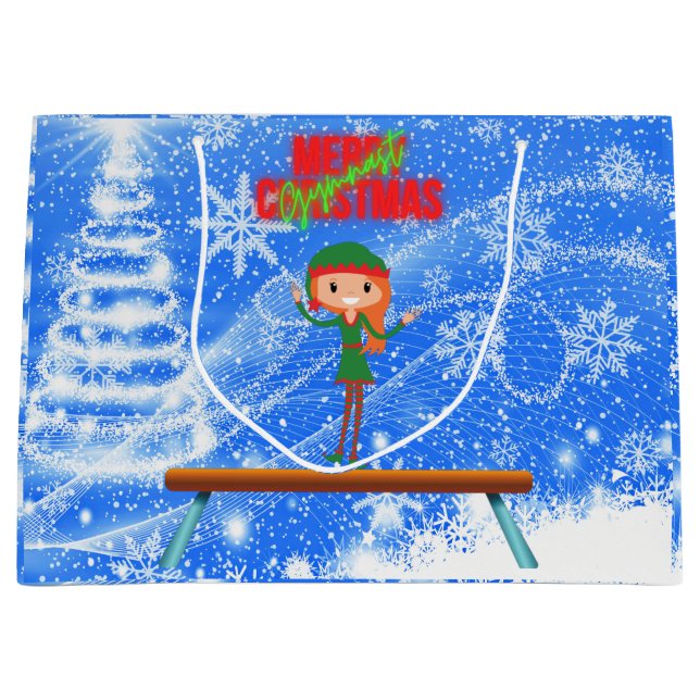 Frohe Weihnachtsgymnast Elf Große Geschenktüte (Vorderseite)