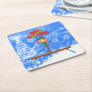 Frohe Weihnachtsgymnast Elf Rechteckiger Pappuntersetzer