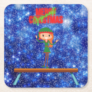 Frohe Weihnachtsgymnast Elf Rechteckiger Pappuntersetzer