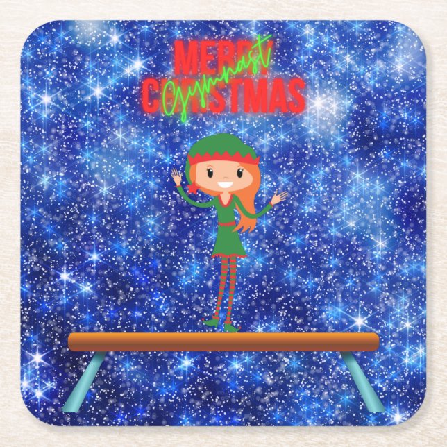 Frohe Weihnachtsgymnast Elf Rechteckiger Pappuntersetzer (Vorderseite)