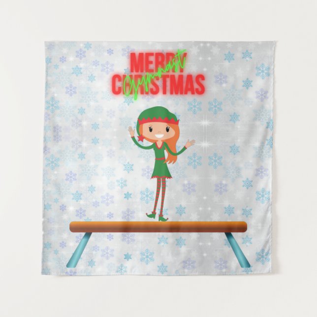 Frohe Weihnachtsgymnast Elf Wandteppich (Vorderseite)