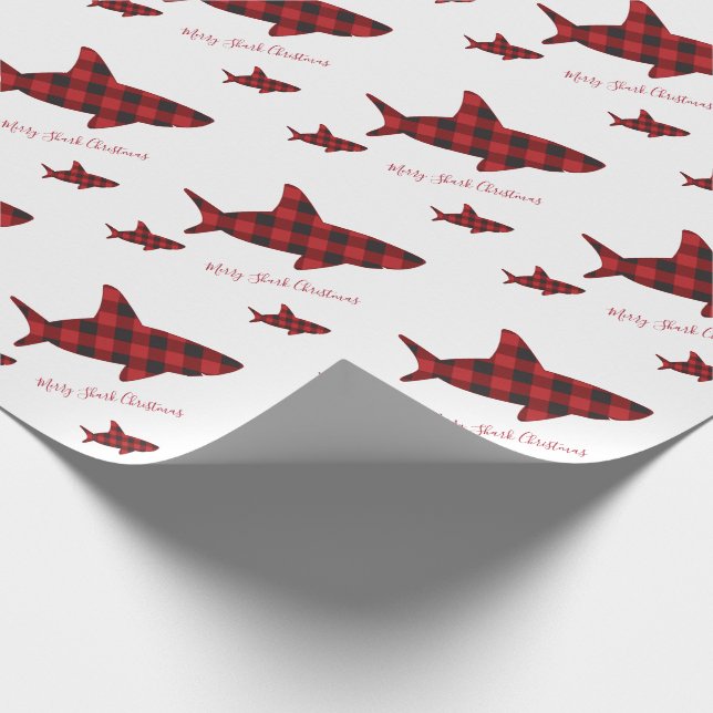 Frohe Weihnachtshai Red Black Buffalo Kariert Geschenkpapier (Ecke)