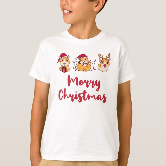 Frohe WeihnachtsHamster spielen Grafik T-Shirt (Vorderseite)