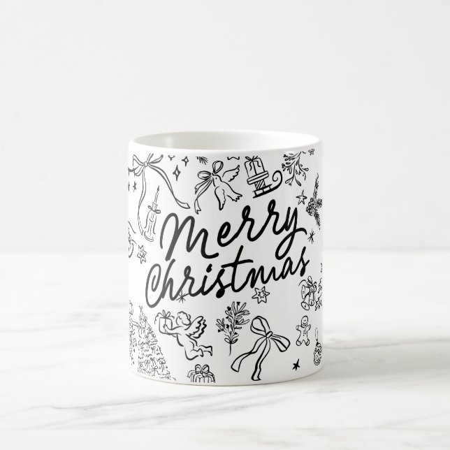 Frohe Weihnachtshand Gezeichnet Kaffeetasse (Mittel)