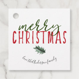 Frohe Weihnachtshandschrift Watercolor Holly Geschenkanhänger