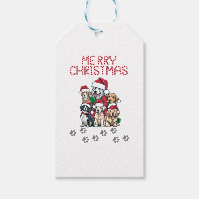 Frohe Weihnachtshunde Geschenkanhänger (Vorderseite)