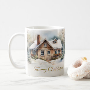 Frohe Weihnachtshütte in verschneiten Landschaften Kaffeetasse