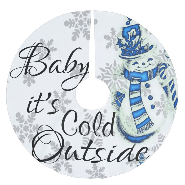 Frohe Weihnachtsjause ist kalt draußen Schneemann Polyester Weihnachtsbaumdecke (Vorderseite)
