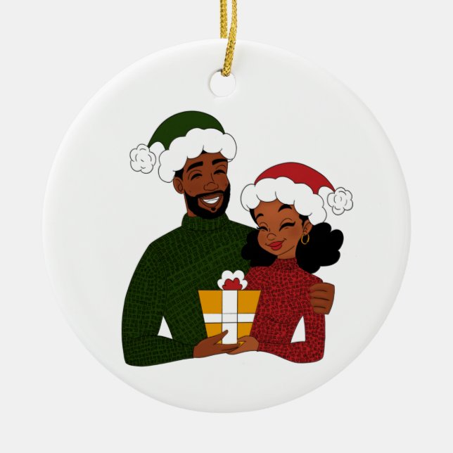 Frohe Weihnachtsjunge Grün und Rot Keramik Ornament (Vorne)