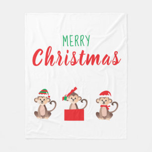 Frohe Weihnachtsjungle-Affen Elf-Weihnachtsmannmü Fleecedecke