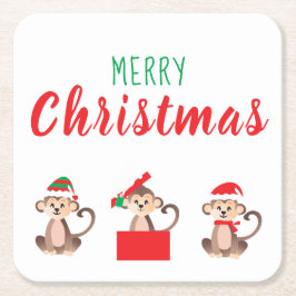 Frohe WeihnachtsJungle Monkey Santa Elf Hat Rechteckiger Pappuntersetzer