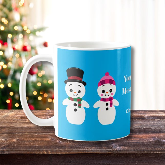 Frohe Weihnachtskaffee-Tasse Kaffeetasse (Customize this cute Snow Couple with your own text.)