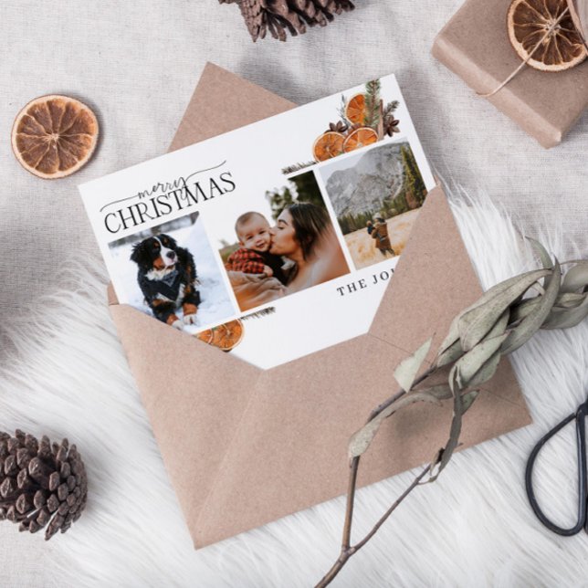 Frohe Weihnachtskalligrafie Citrus Botanisches Fot Feiertagskarte (Get into the holiday spirit with a heartfelt christmas card! 🎅)