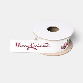 Frohe Weihnachtskalligrafie Red Christmas Truck Satinband