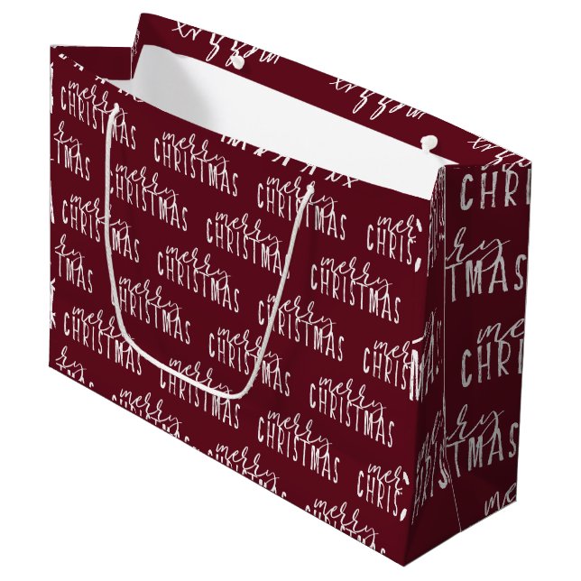 Frohe Weihnachtskalligrafie Red White Festive Chic Große Geschenktüte (Vorderseite Schrägansicht)