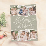 Frohe Weihnachtskalligrafie Sage Green 6 Fotos Feiertagskarte<br><div class="desc">Verbringen Sie Feiertagsmagazin mit dieser bezaubernden Weise grünen Weihnachtsfotokarte! Die Vorderseite zeigt "Frohe Weihnachten" in spielerischer, handgeschriebener Kalligrafie, mit Ihrem Familiennamen und dem Jahr in einem der Schnörkel versteckt. Fügen Sie eine persönliche Touch mit sechs benutzerdefinierten Fotos hinzu - drei oben und drei unten - in einem lustigen, leicht rotierten...</div>