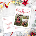 Frohe Weihnachtskalligrafie Script 3 Foto Feiertagspostkarte<br><div class="desc">Frohe Weihnachts-Kalligrafie Script 3 Foto Holiday Postcard verfügt über moderne Kalligrapie-Skript auf der Vorderseite,  zusammen mit drei Fotos,  und Ihre Familienbotschaft auf der Rückseite.</div>