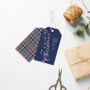 Frohe Weihnachtskalligrafie Script Navy Blue Karie Geschenkanhänger