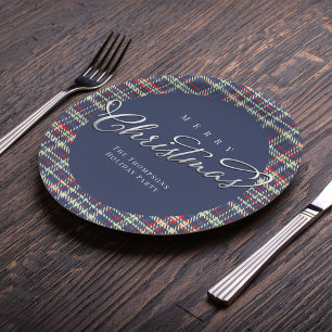 Frohe Weihnachtskalligrafie Script Navy Blue Karie Pappteller