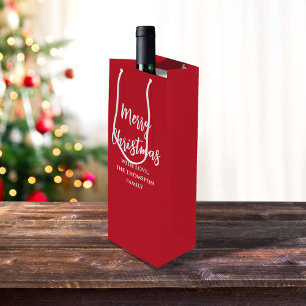 Frohe Weihnachtskalligrafie Script Simple Red Geschenktüte Für Weinflaschen