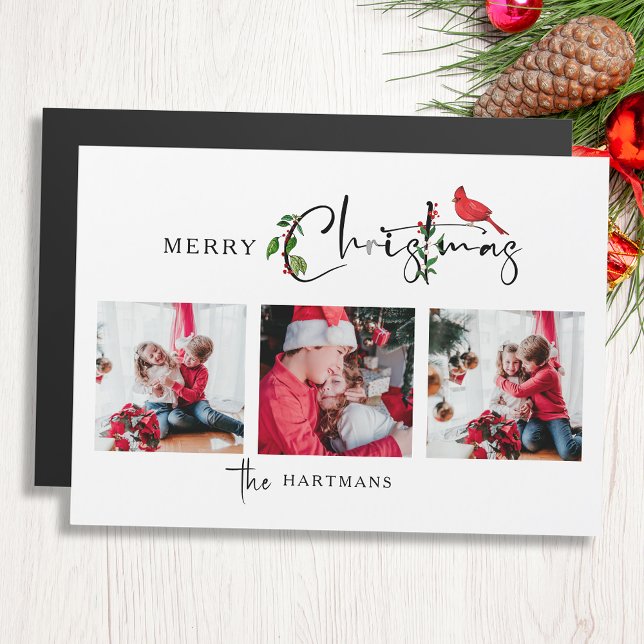 Frohe Weihnachtskalligraphie Botanical 3 Foto Magnetkarte (Von Creator hochgeladen)