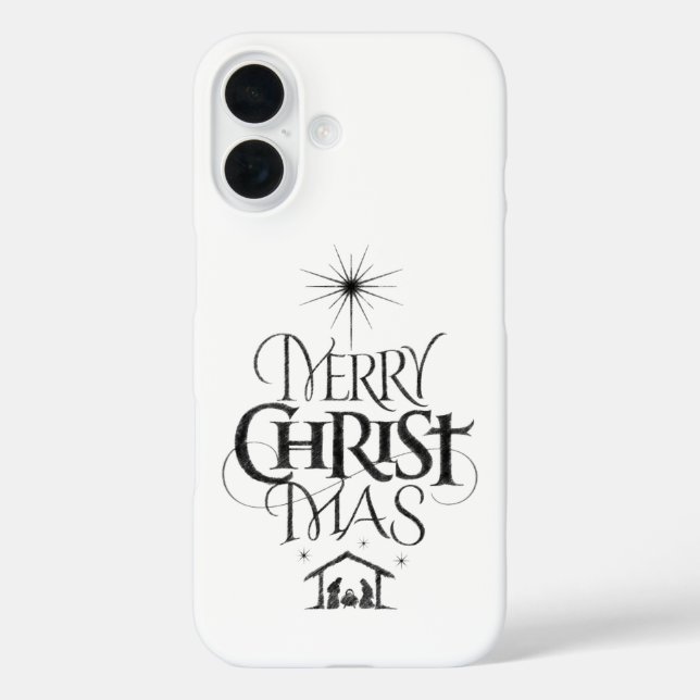 Frohe Weihnachtskalligraphie Christlich Christgott iPhone 16 Hülle (Rückseite)