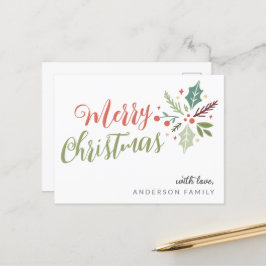 Frohe Weihnachtskalligraphie Foliage Postkarte