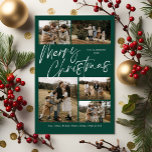 Frohe Weihnachtskalligraphie Foto Magnetkarte<br><div class="desc">Das Green Merry Weihnachtskalligraphie Foto Magnetic Card verfügt über moderne Kalligraphie-Schrift auf der Vorderseite,  zusammen mit fünf Fotos,  und ein festliches Weihnachtsfest auf der Rückseite kariert.</div>