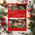 Frohe Weihnachtskalligraphie Foto Magnetkarte<br><div class="desc">Das Red Merry Christmas Calligrafy Foto Magnetic Card verfügt über moderne Kalligraphie-Schrift auf der Vorderseite,  zusammen mit fünf Fotos,  und ein festliches Weihnachtsfest auf der Rückseite kariert.</div>