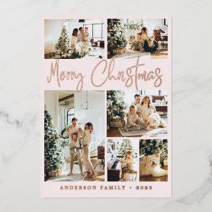 Frohe Weihnachtskalligraphie Foto Rose Gold Folien Feiertagskarte