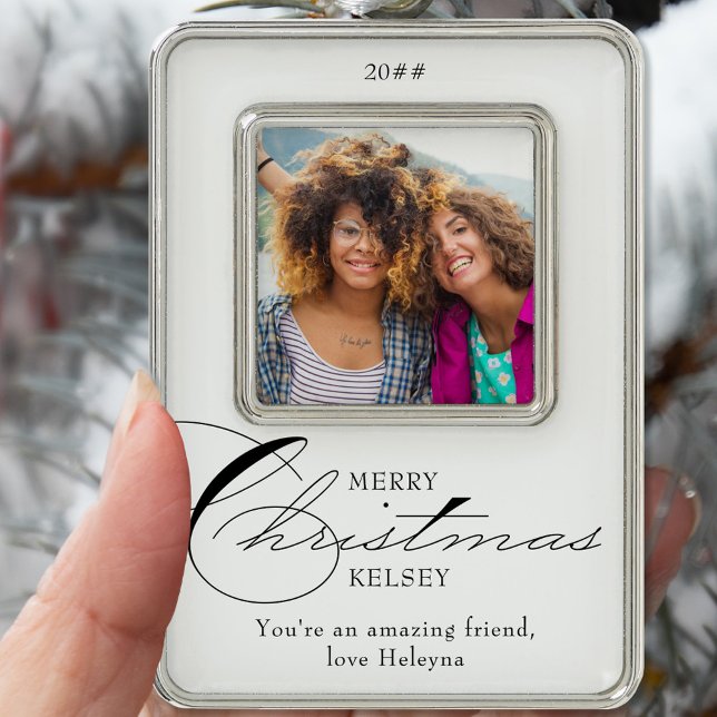 Frohe Weihnachtskalligraphie Friend Foto Rahmen-Ornament Silber (Von Creator hochgeladen)