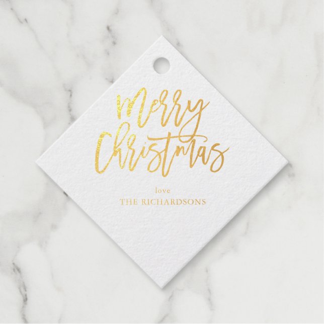 Frohe Weihnachtskalligraphie Name Gold 2 Geschenkanhänger (Vorderseite)