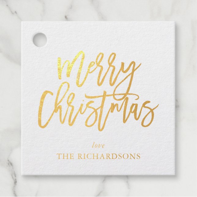 Frohe Weihnachtskalligraphie Name Gold 3 Geschenkanhänger (Vorderseite)