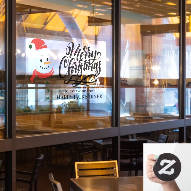 Frohe Weihnachtskalligraphie und Snowman Custom Fensteraufkleber (Restaurantfenster)