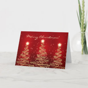 Frohe Weihnachtskarte Elegante Sparkling Bäume Rot Feiertagskarte