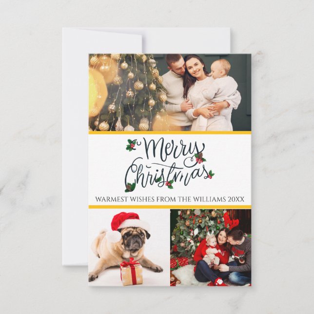 Frohe Weihnachtskarte mit 3 Fotos Dankeskarte (Vorderseite)