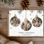 Frohe Weihnachtskarte mit drei Ornamenten Fotos Postkarte<br><div class="desc">Feiern Sie die Saison mit dieser eleganten Frohen Weihnachtskarte mit drei charmanten Ornament-Designs, die jeweils ein individuelles Foto zeigen. Das festliche Layout umrahmt Ihre Lieblings-Erinnerungen, perfekt für die Vermittlung von Feiertagssjubeln. Personalisieren Sie die Karte mit Ihren Fotos und einer herzlichen Botschaft, damit sie für Ihre Familie und Ihre Freunde ein...</div>