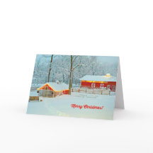 Frohe Weihnachtskarte mit einer Schneefarm-Szene
