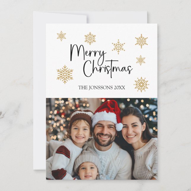 Frohe Weihnachtskarte mit Foto & Gold Schneeflocke Einladung (Vorderseite)