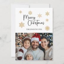 Frohe Weihnachtskarte mit Foto & Gold Schneeflocke