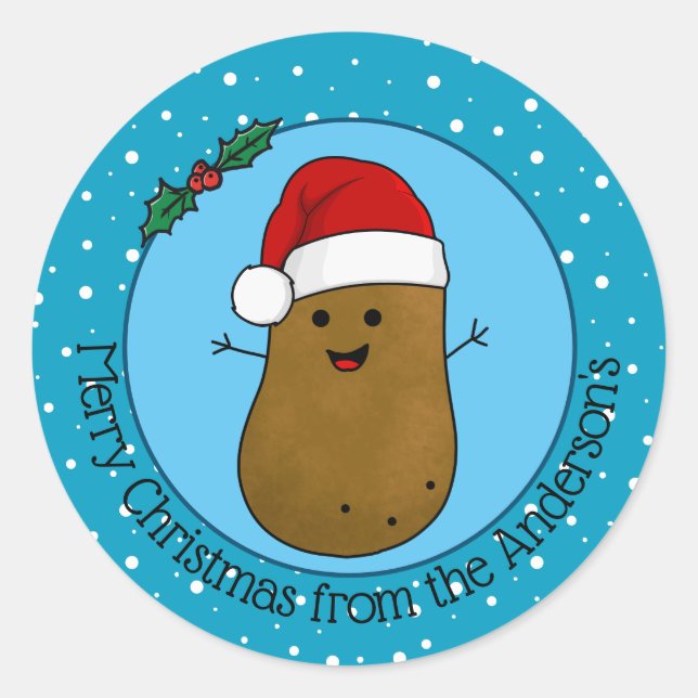 Frohe WeihnachtsKartoffel Personalisiert Runder Aufkleber (Vorderseite)