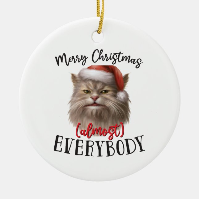 Frohe Weihnachtskat | beidseitig Keramik Ornament (Vorne)