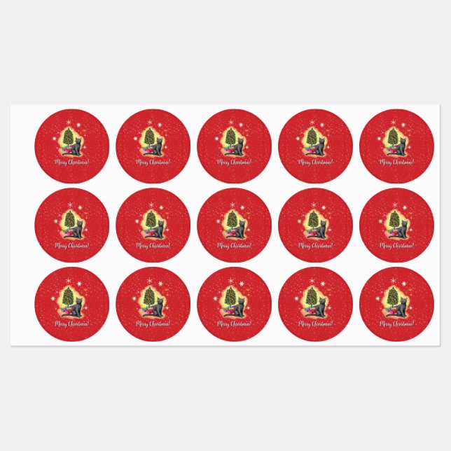 Frohe Weihnachtskat Etiketten (Blatt)