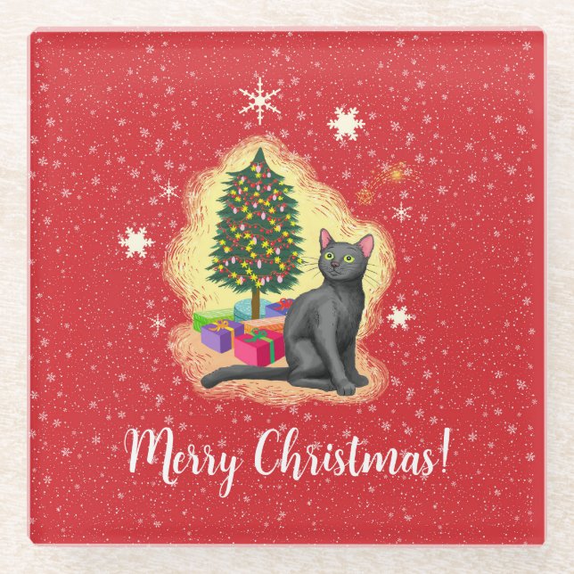 Frohe Weihnachtskat Glasuntersetzer (Vorderseite)