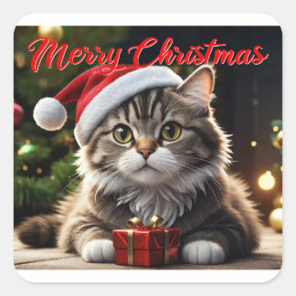 Frohe Weihnachtskat Quadratischer Aufkleber