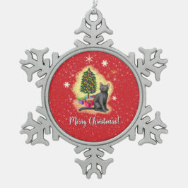 Frohe Weihnachtskat Schneeflocken Zinn-Ornament